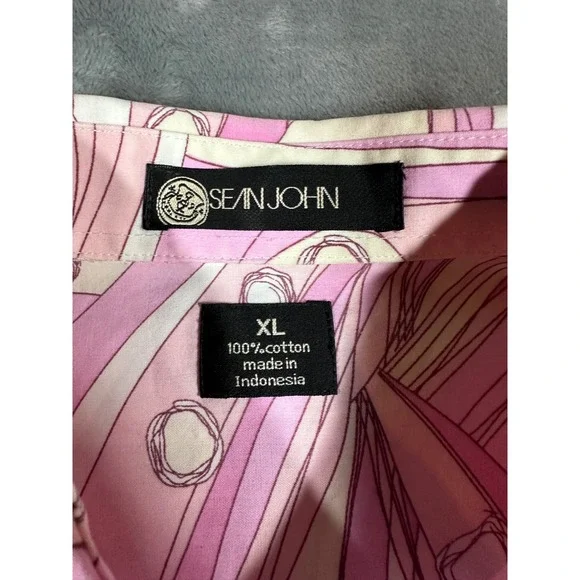 Sean John Mens XL Pink Abstract Geometric Print ButtonDown Shirt Long Sleeve Y2K - Picture 2 of 5